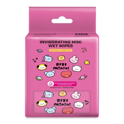 WATSONS - BT21 Super Mini Invigorating Wet Wipes Sakura Scented 8S X 6Pks
