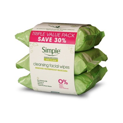 SIMPLE - Kind to Skin Cleansing Facial Wipes 3x25's